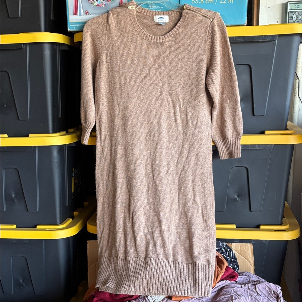 Elegant Tan Sweater Dress